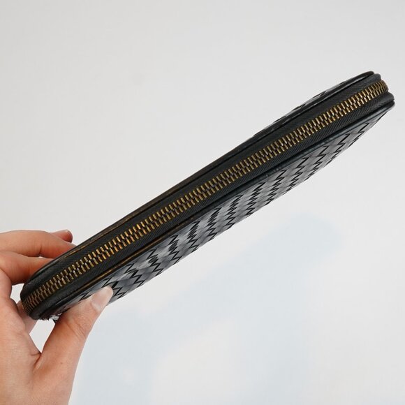 Bottega Veneta Continental Black Intrecciato Leather Zip Wallet 8.5in Oversized - Picture 8 of 11